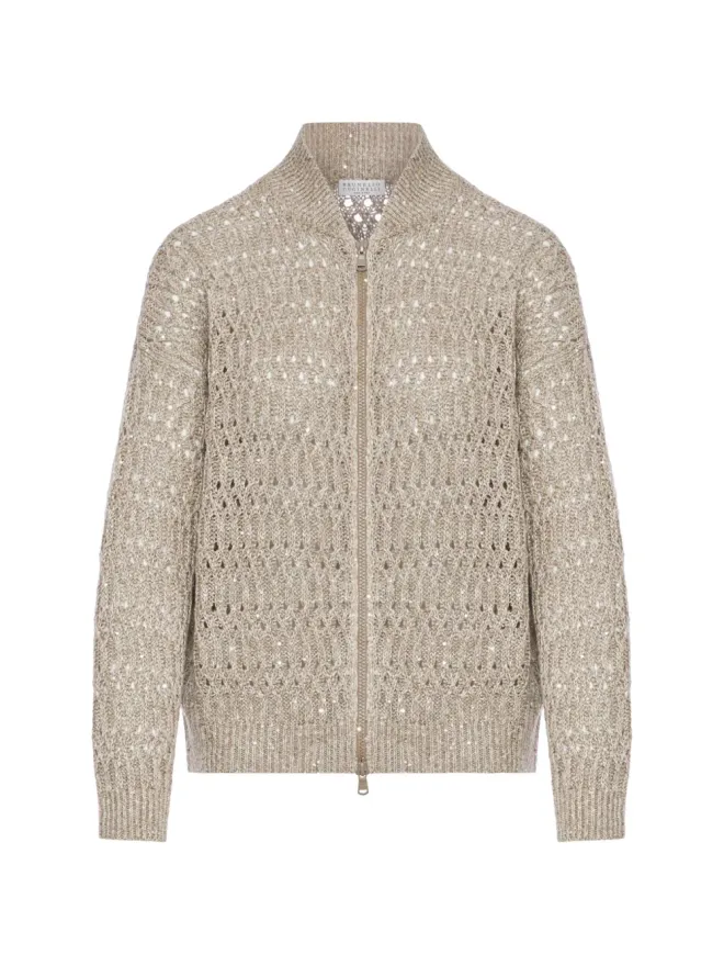 Brunello Cucinelli Brunello Cucinelli ダズリングブレイズ ジップアップ リネン カーディガン - ニュートラルカラーの商品画像