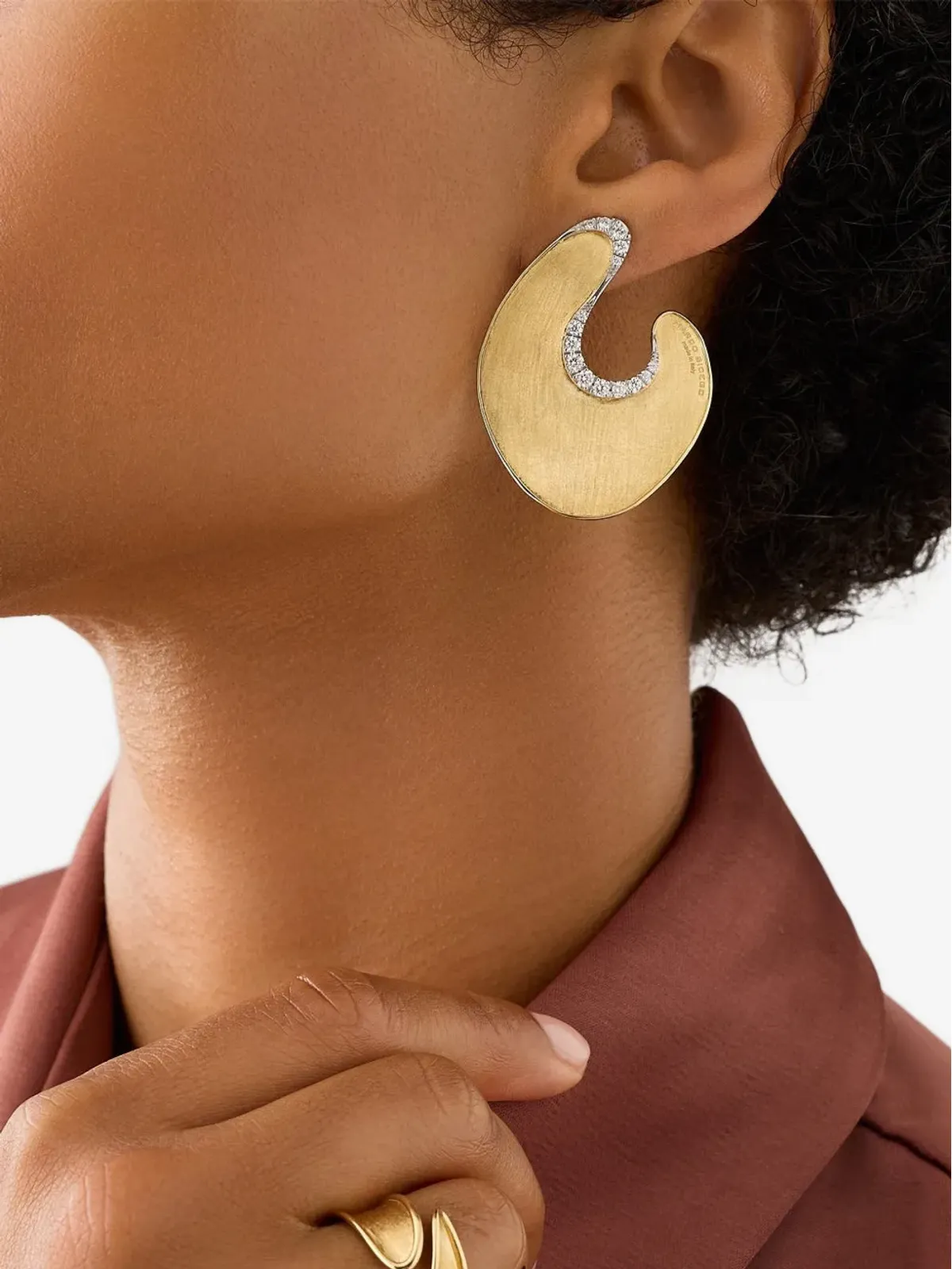 Marco Bicego Lunaria ダイヤモンド不規則葉型イヤリング - ゴールド - 画像2
