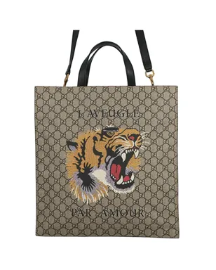 Gucci Pre-Owned GG Supreme L'aveugle Par Amour コンバーチブル トートサッチェル ブラウン - サムネイル1