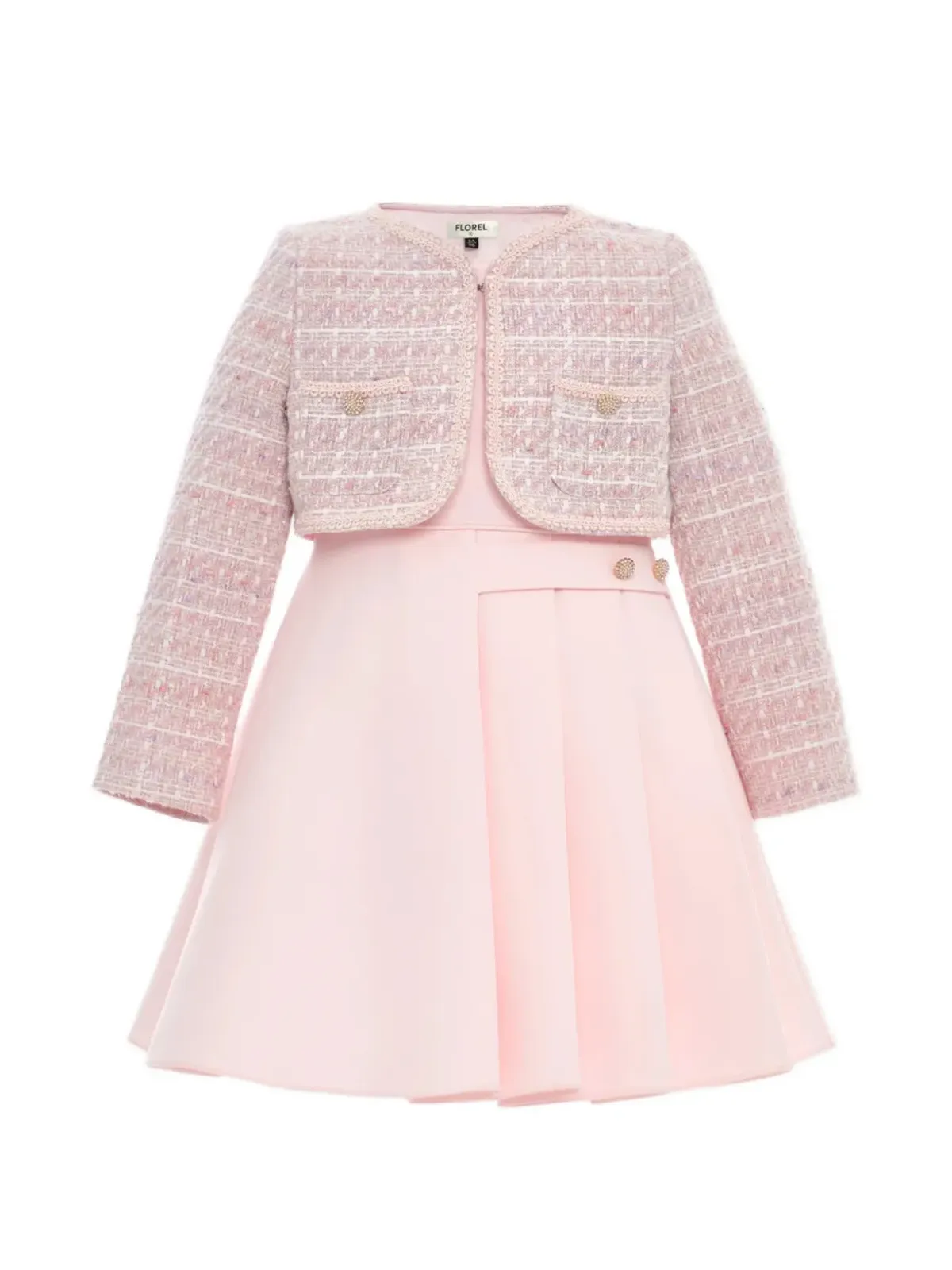 Dress & Fleur Florel ツイード装飾ドレスセット - Pink - 画像1