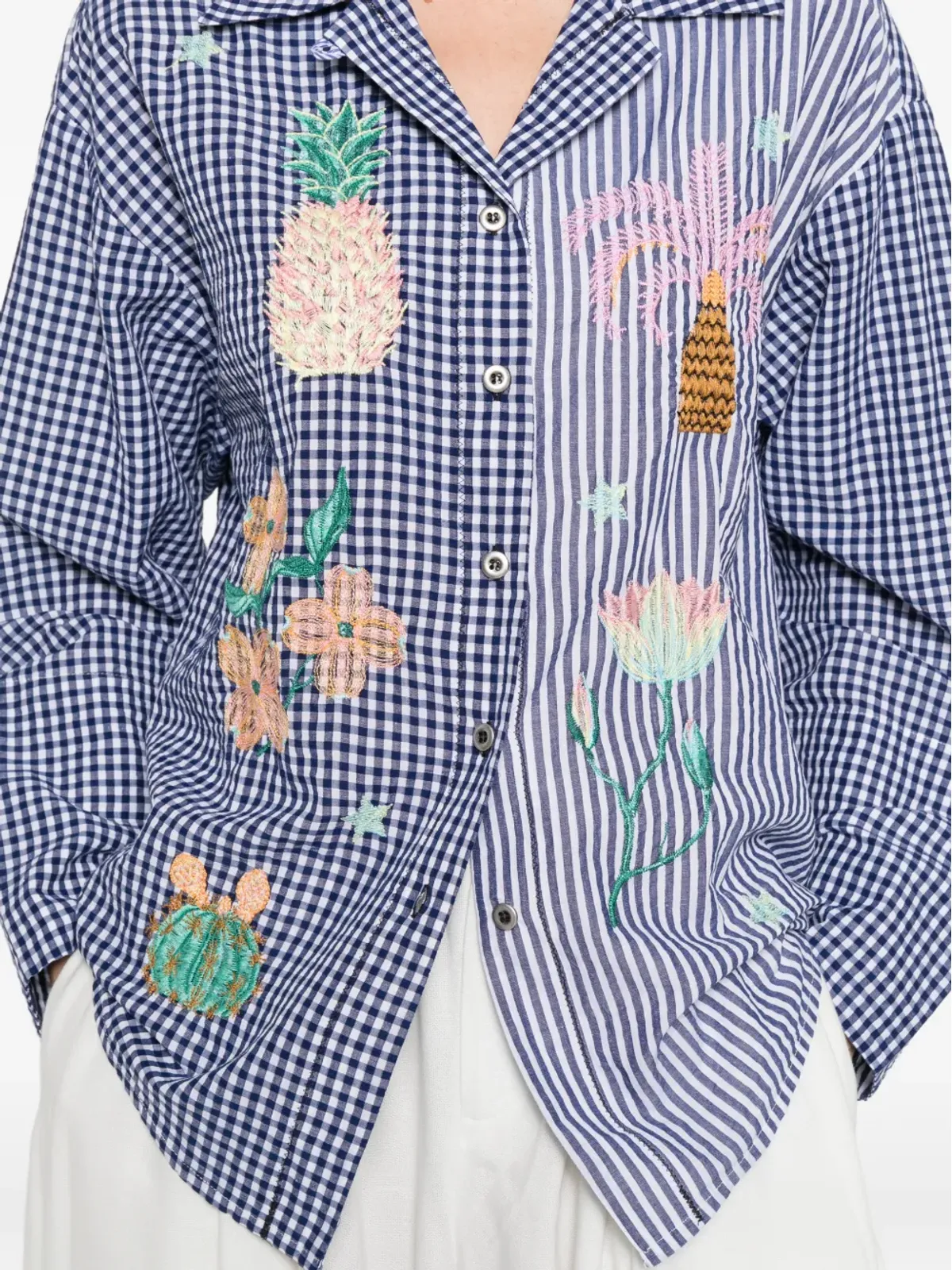 SUSANNA BLU gingham striped embroidered shirt - Blue - 画像5