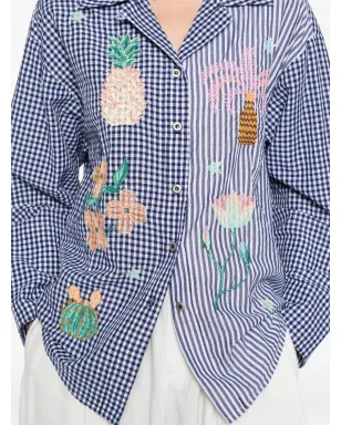 SUSANNA BLU gingham striped embroidered shirt - Blue - サムネイル5