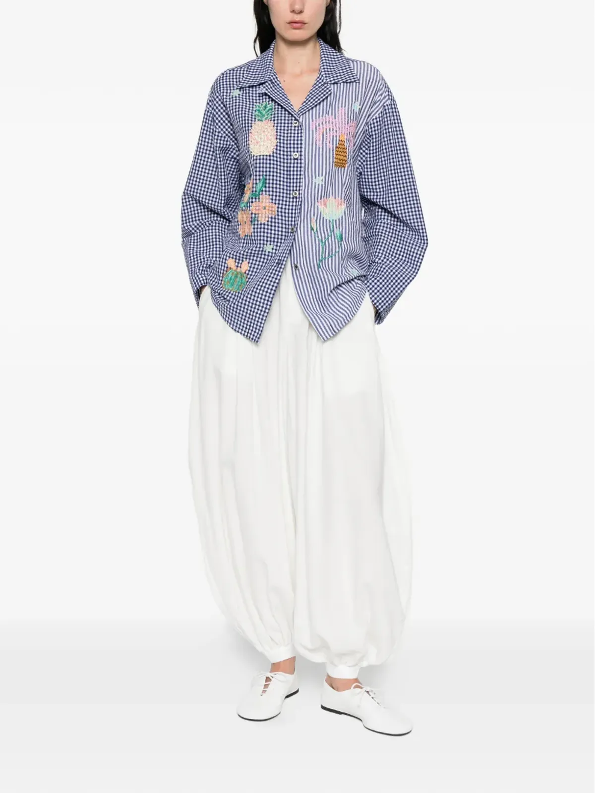 SUSANNA BLU gingham striped embroidered shirt - Blue - 画像2