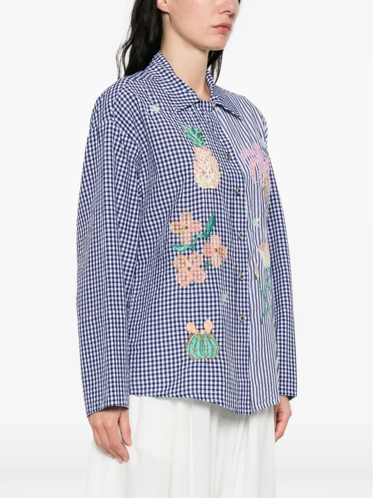 SUSANNA BLU gingham striped embroidered shirt - Blue - 画像3