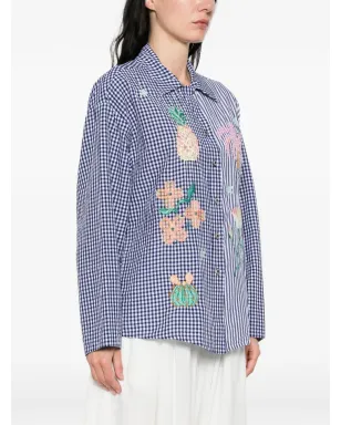 SUSANNA BLU gingham striped embroidered shirt - Blue - サムネイル3