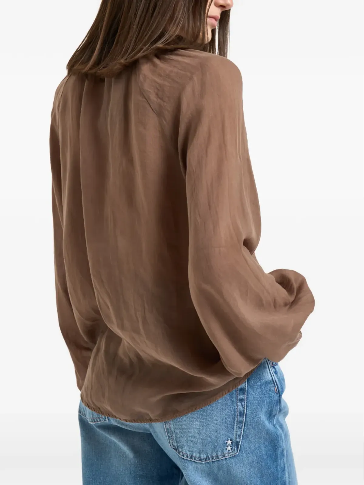 Bazar Deluxe ビーズディテールVネック ブラウス - Brown - 画像4