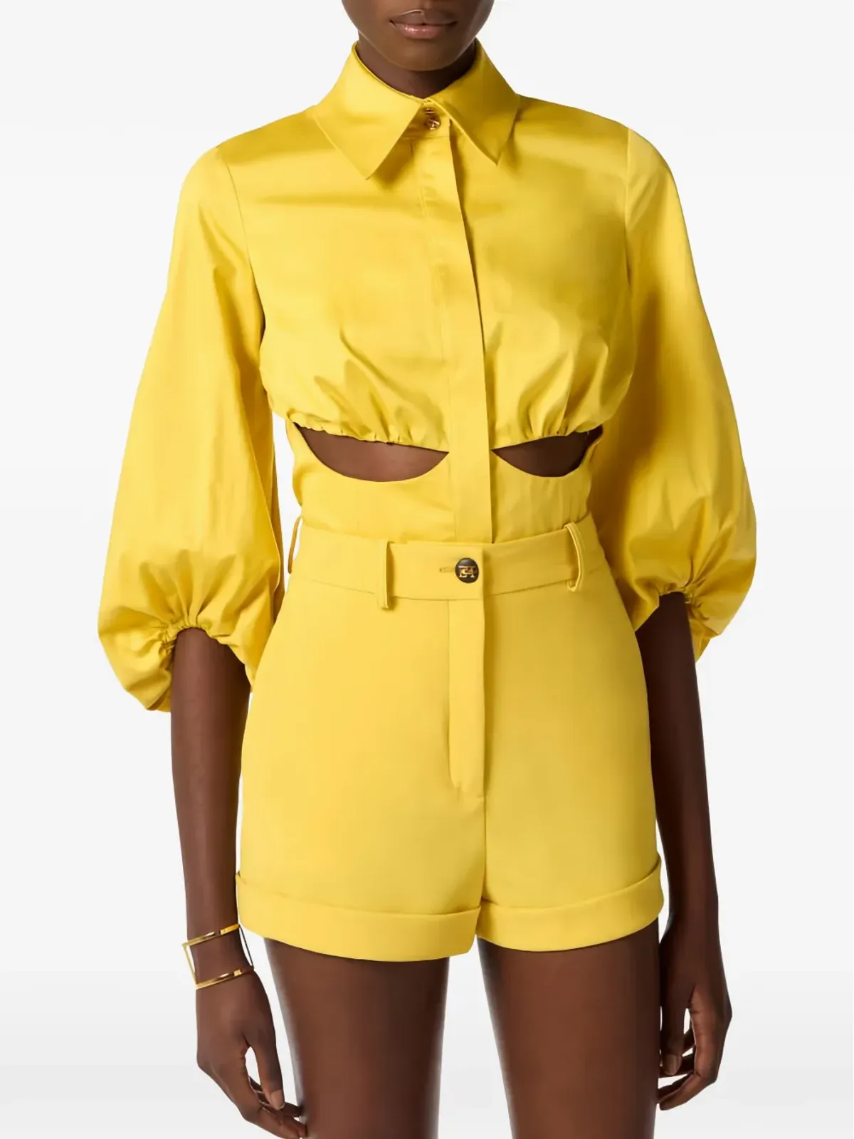 Elisabetta Franchi ボリュームスリーブとカットアウトシャツ - イエロー - 画像4