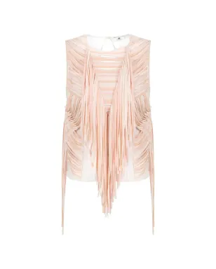 Elisabetta Franchi floral-lace fringed top - Pink - サムネイル1