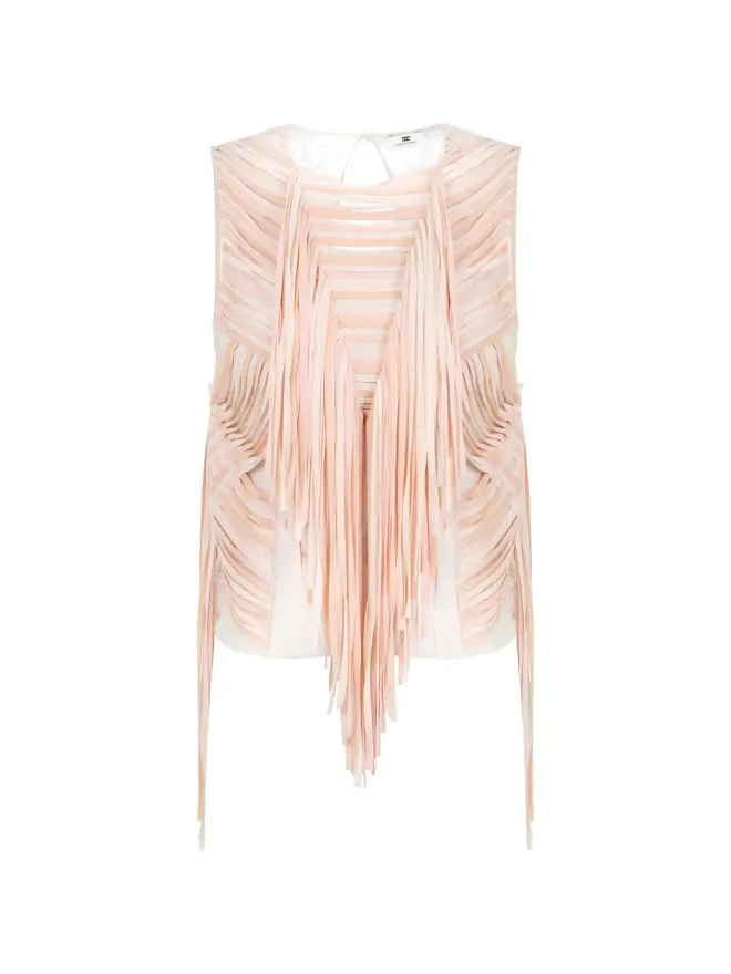 Elisabetta Franchi Elisabetta Franchi floral-lace fringed top - Pinkの商品画像