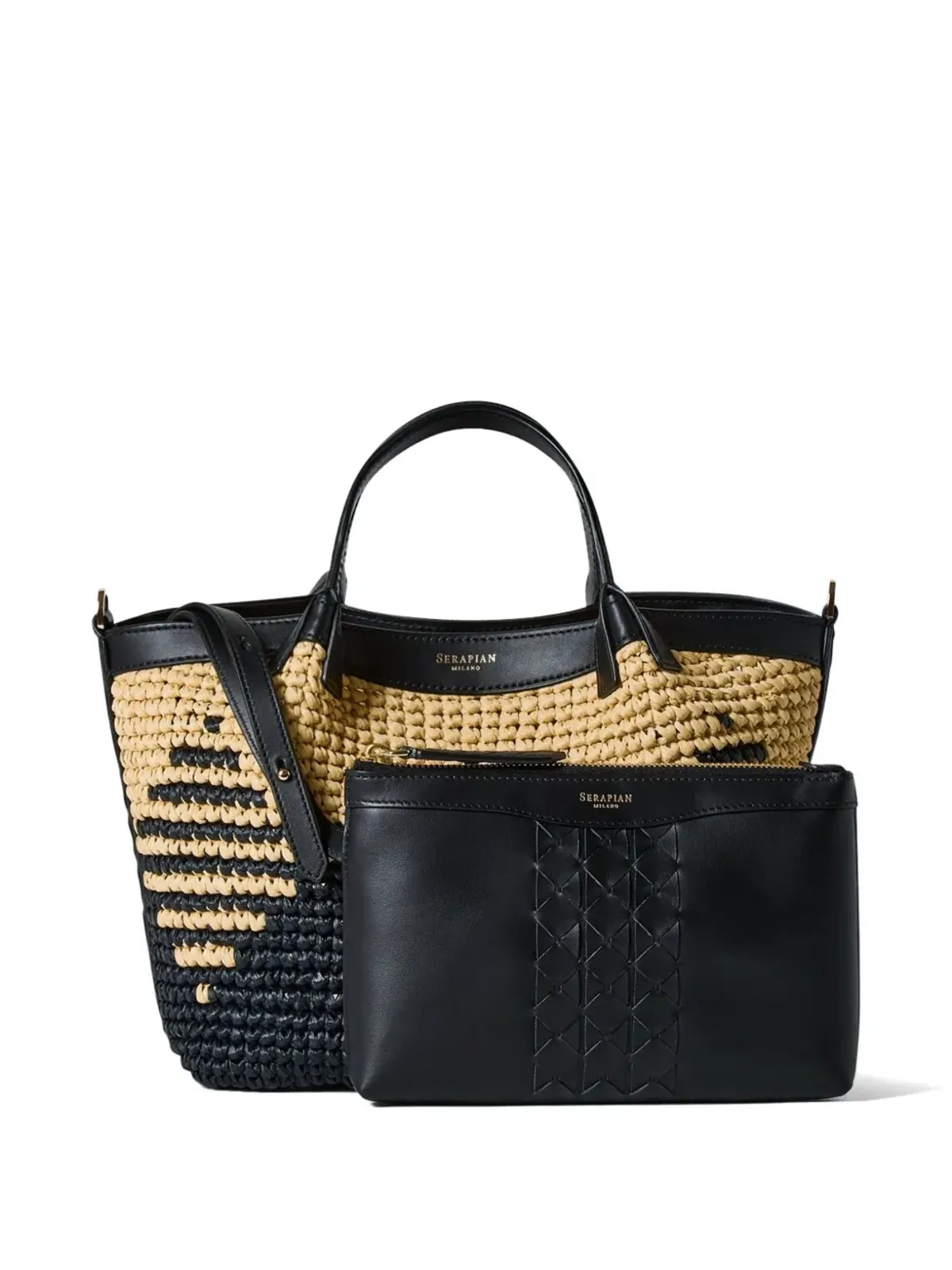 Serapian Secret mosaic raffia tote bag - Neutrals - 画像4