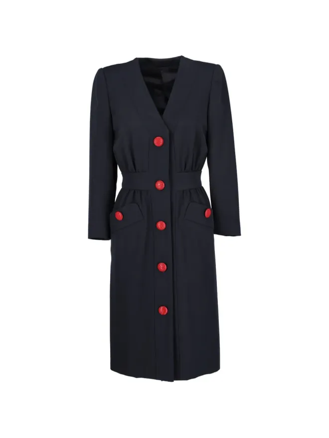 Vintage Vintage ボタン付きVネック ミディドレスの商品画像