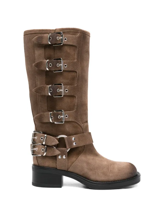 Gisel Moire Gisel Moire バックルストラップスクエアトゥブーツの商品画像