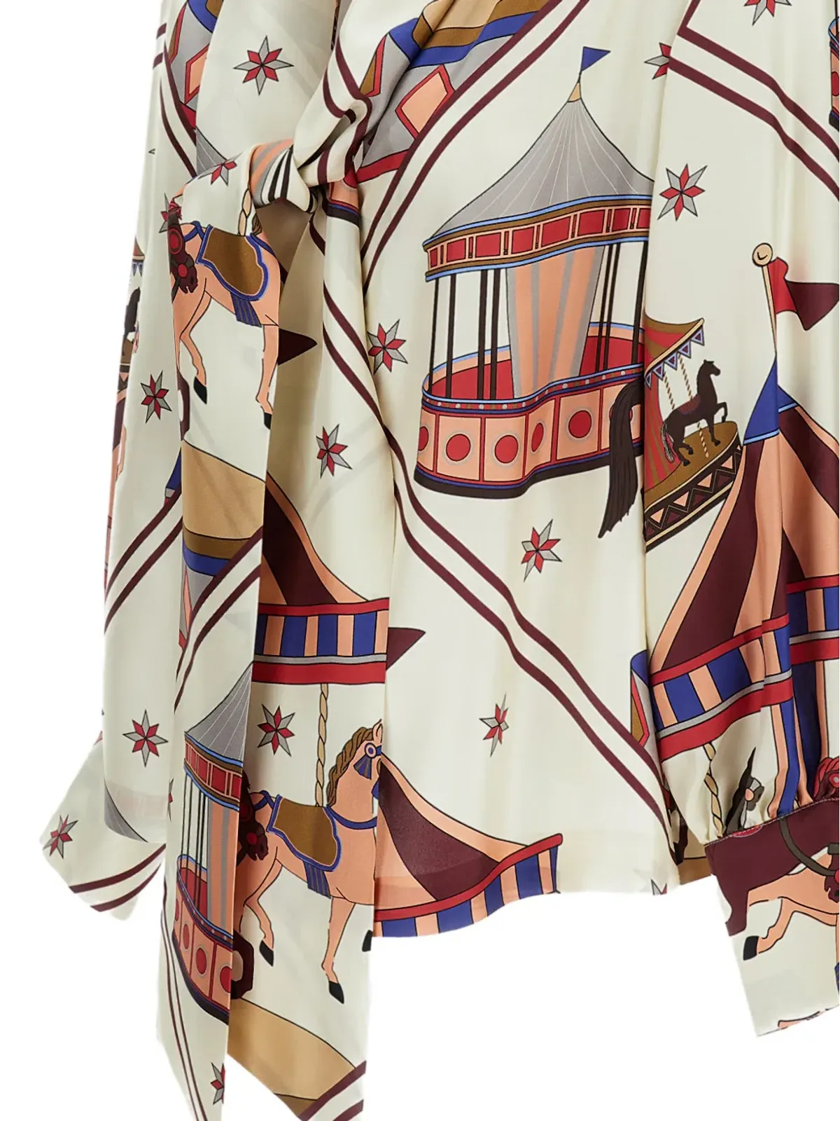 Alberto Biani プリントスカーフ付きシルクブラウス - 画像3