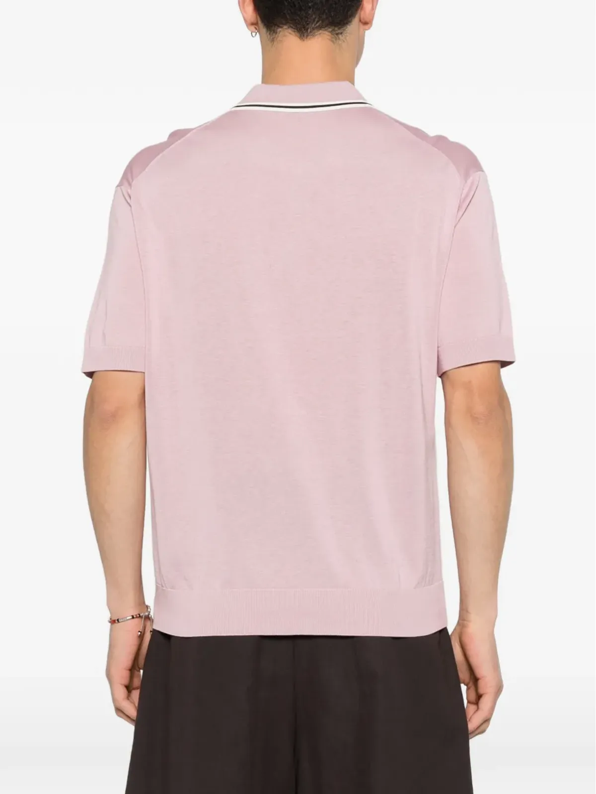 Paolo Pecora Vネック ボーダーTシャツ ピンク - 画像4