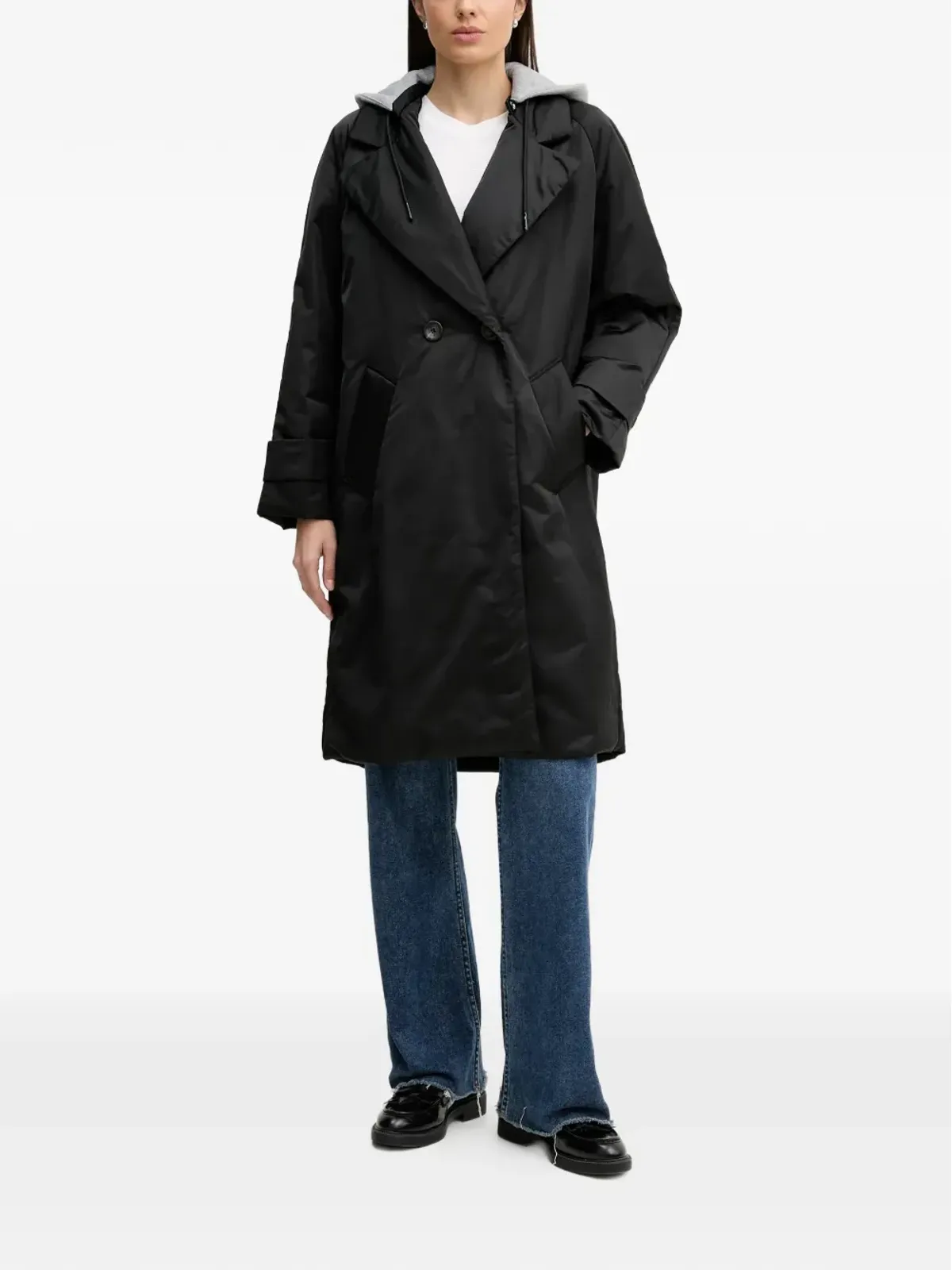 Sisley button double-breasted coat - Black - 画像2