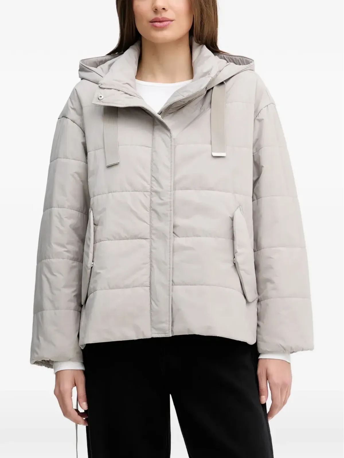 Sisley フード付きキルティングジャケット グレー - 画像1