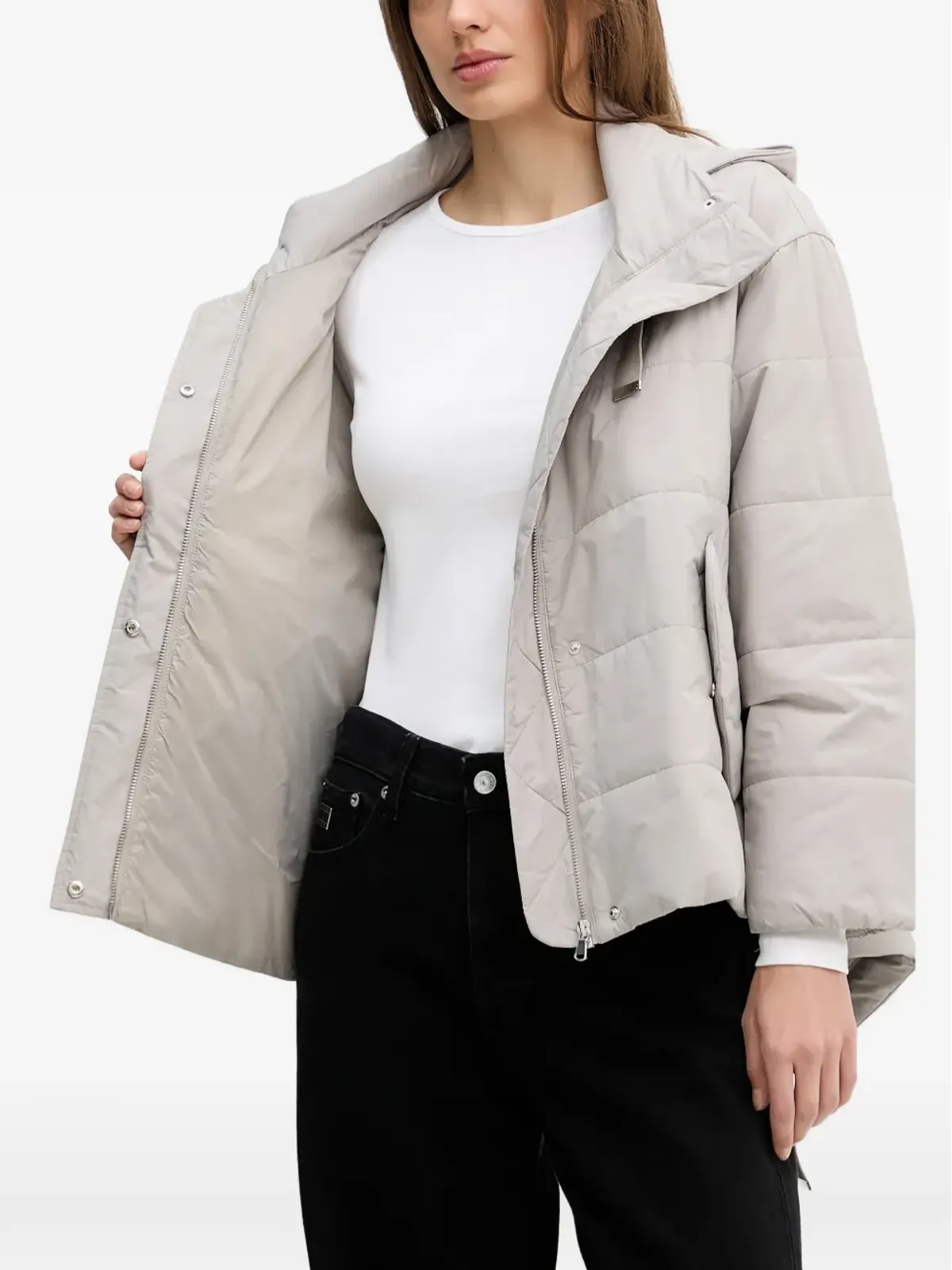 Sisley フード付きキルティングジャケット グレー - 画像3