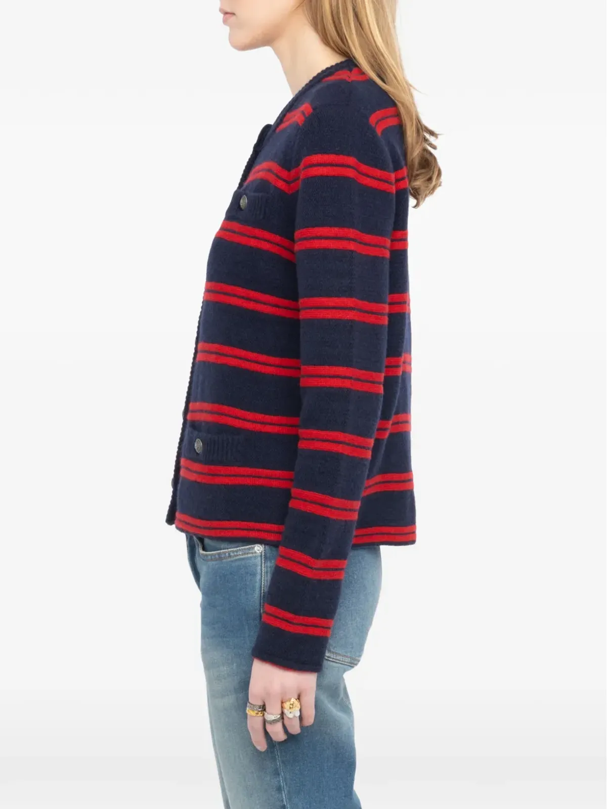 Zadig&Voltaire ストライプ柄ポケット付きカーディガン ブルー - 画像5