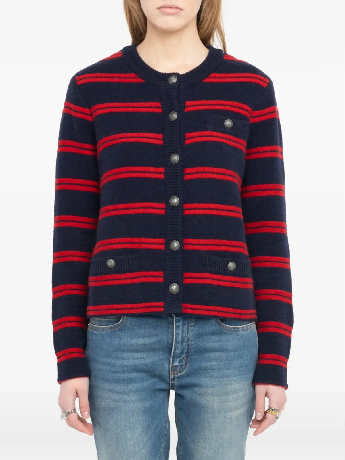 Zadig&Voltaire ストライプ柄ポケット付きカーディガン ブルー - 画像4