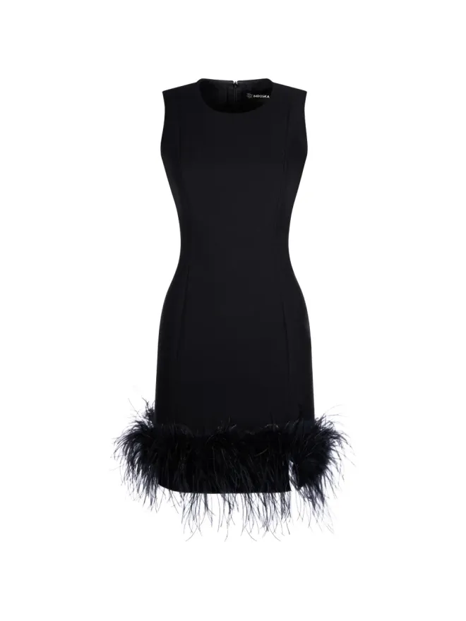 IMROSKA IMROSKA Imroska 7 Heaven feather-trim mini dress - Blackの商品画像