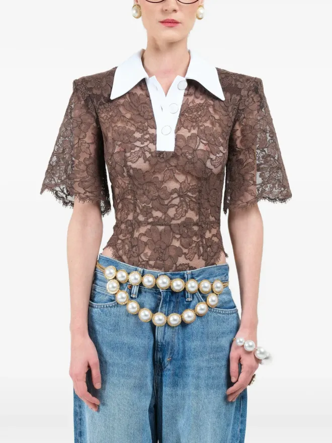 Rowen Rose Rowen Rose レース付き半袖ポロシャツの商品画像