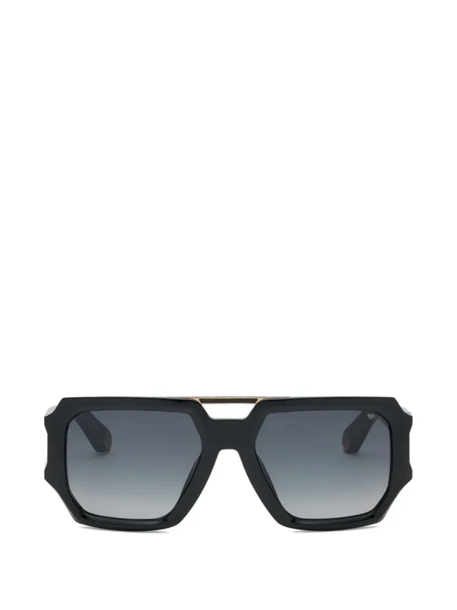 Philipp Plein Eyewear Philipp Plein Eyewear ブレイブ ゴールドトーン・ディテール ジオメトリック サングラス - ブラックの商品画像