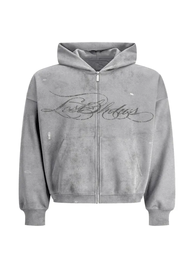 LOSTSHDWS LOSTSHDWS ディストレストスクリプト・フーディー - グレーの商品画像