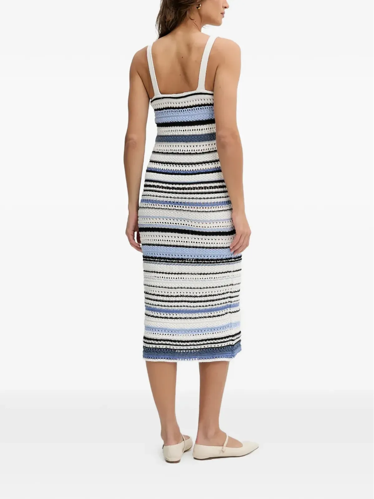 OUI striped crochet midi dress - White - 画像2