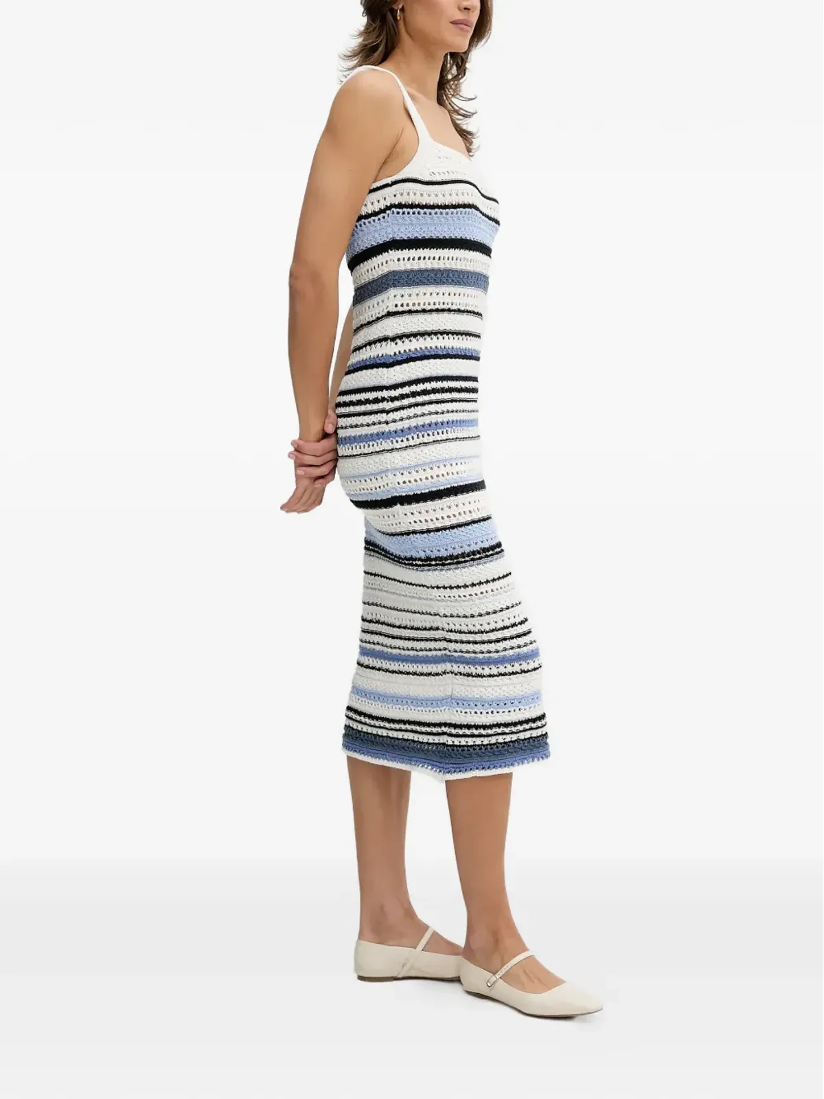 OUI striped crochet midi dress - White - 画像3