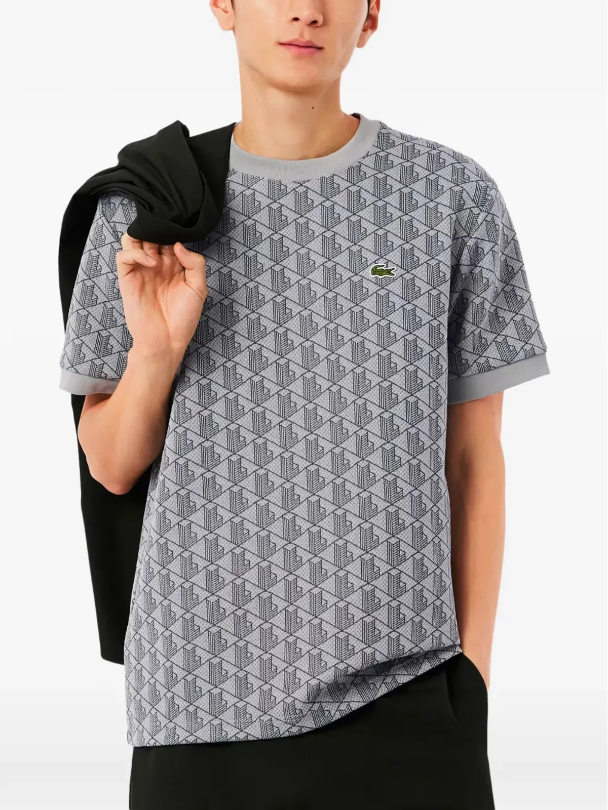 Lacoste ジオメトリックプリントTシャツ グレー - 画像2
