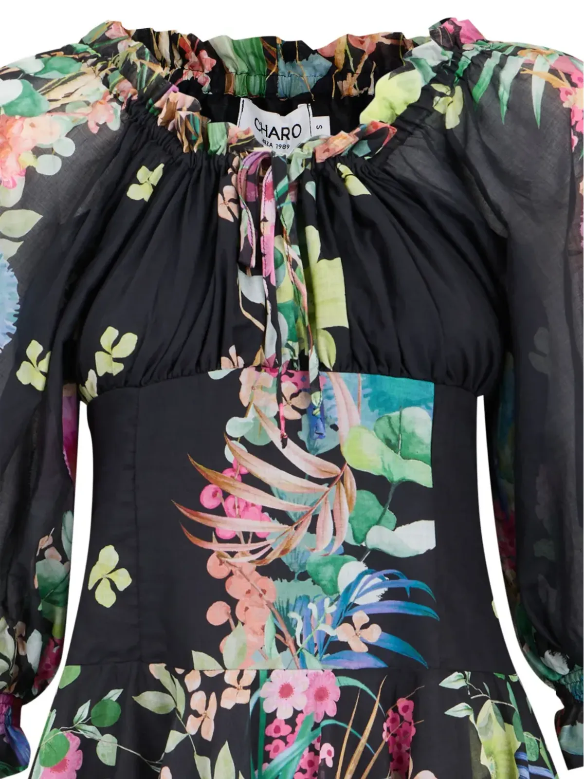 Charo Ruiz Ibiza Nai ラッフル花柄プリント ミニドレス - ブラック - 画像4