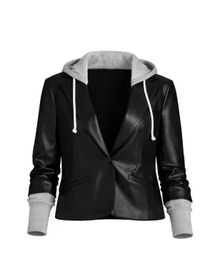 Cinq A Sept Le Petit Hooded ヴィーガンレザー ジャケット - サムネイル1