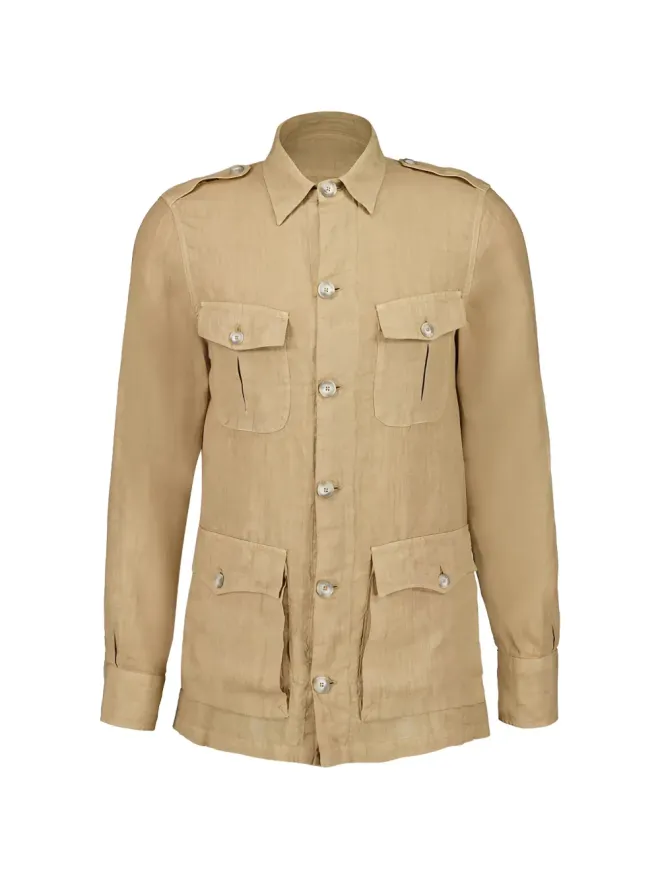 120% Lino 120% Lino ボタン多ポケットジャケット - Neutralsの商品画像