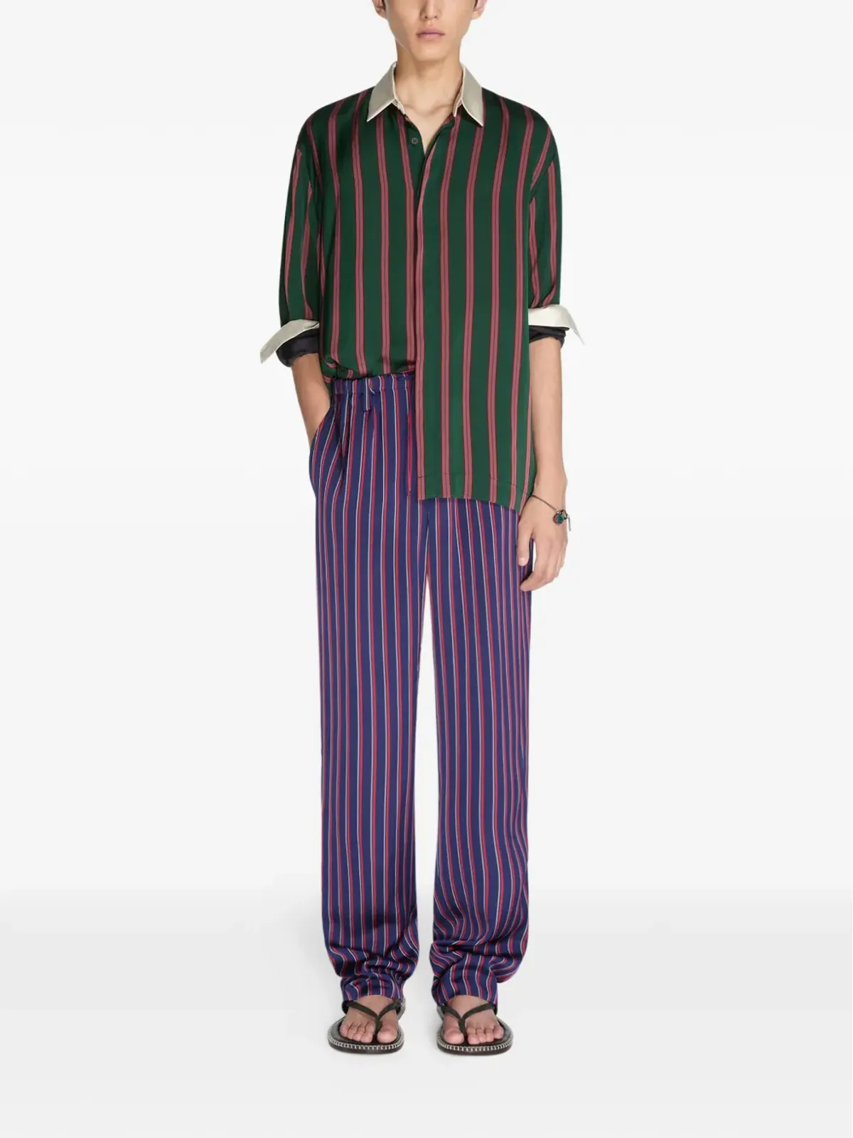 DRIES VAN NOTEN ストライプ柄ストレートレッグパンツ - 画像2
