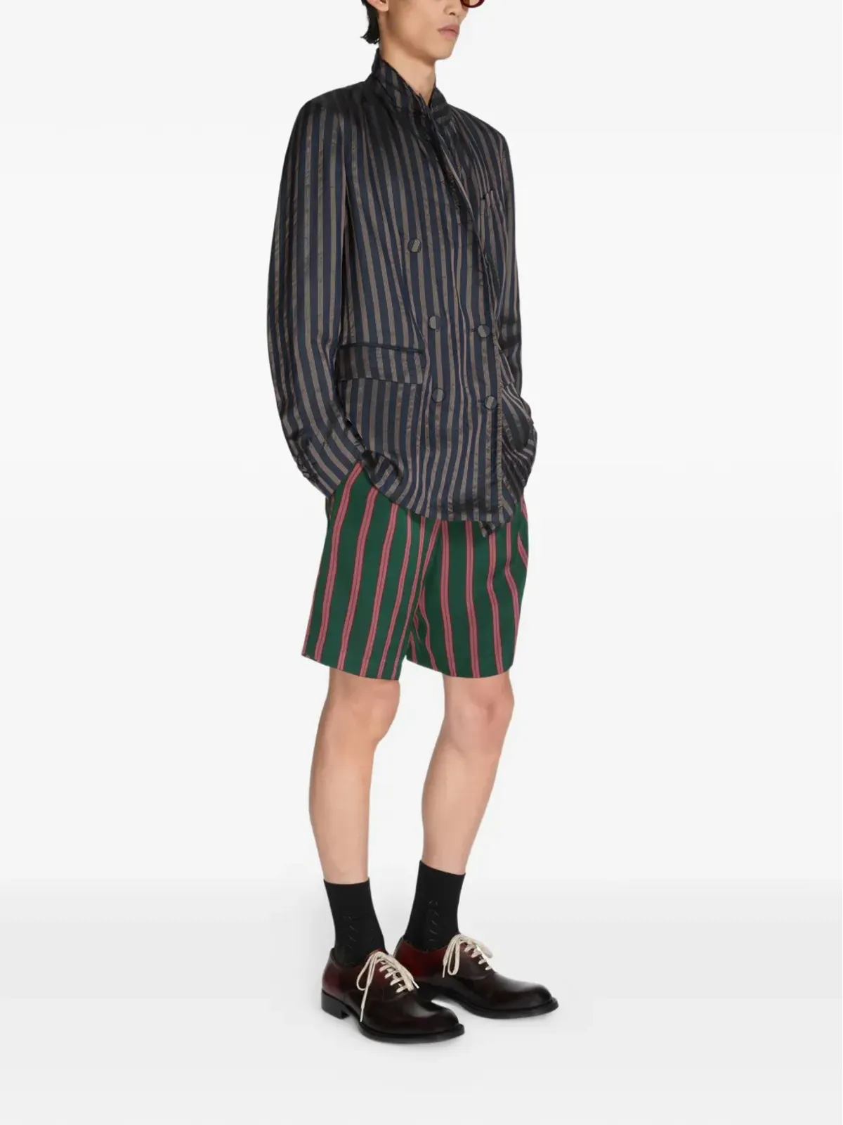 DRIES VAN NOTEN ストライプのダブルブレストブレザー（ブルー） - 画像3