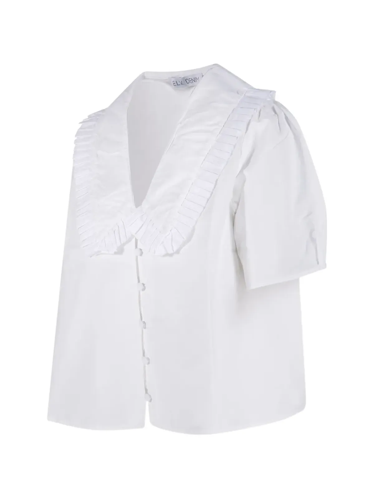 E.L.V DENIM Lola ラッフル Vネック シャツ - White - 画像3