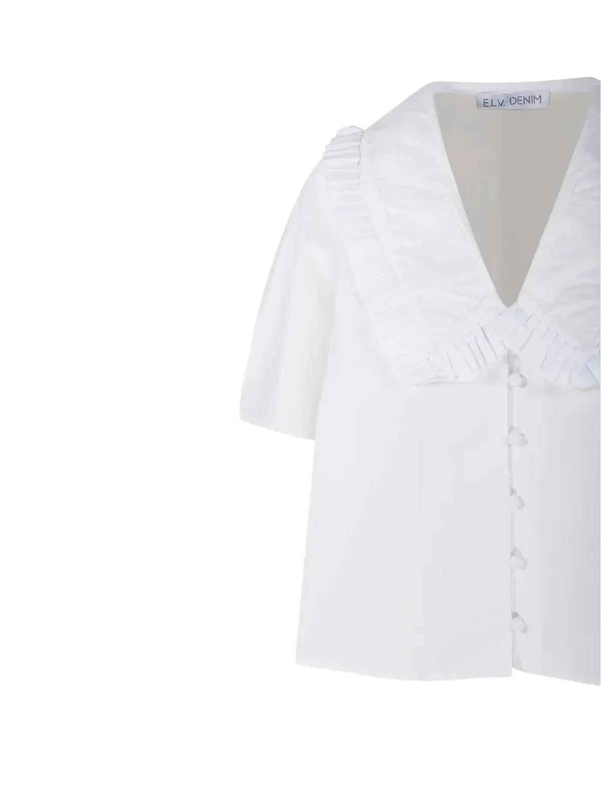 E.L.V DENIM Lola ラッフル Vネック シャツ - White - 画像4