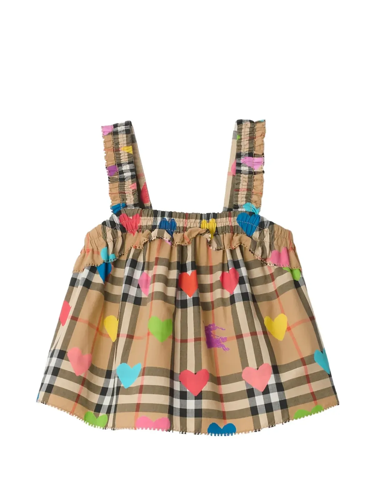 Burberry Kids ruffled check-pattern heart-print top - Neutrals - 画像2