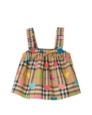 Burberry Kids ruffled check-pattern heart-print top - Neutrals - サムネイル2
