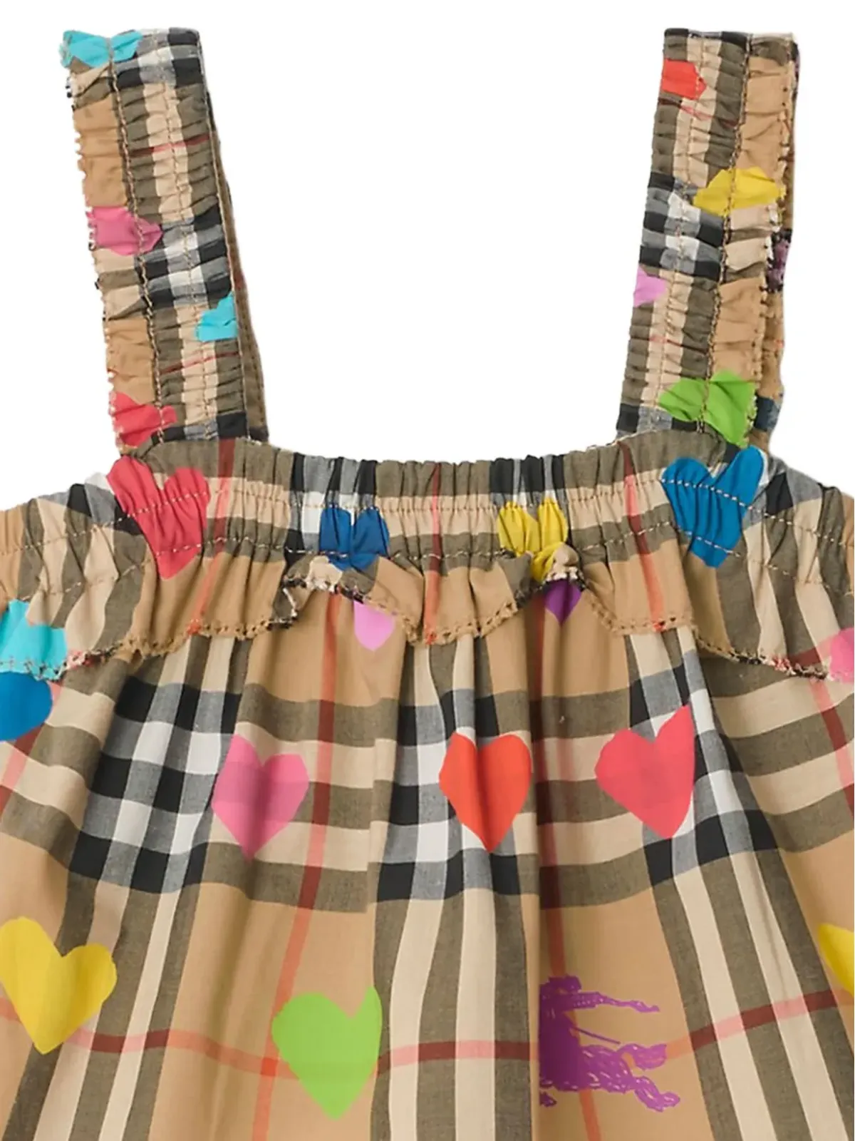 Burberry Kids ruffled check-pattern heart-print top - Neutrals - 画像3