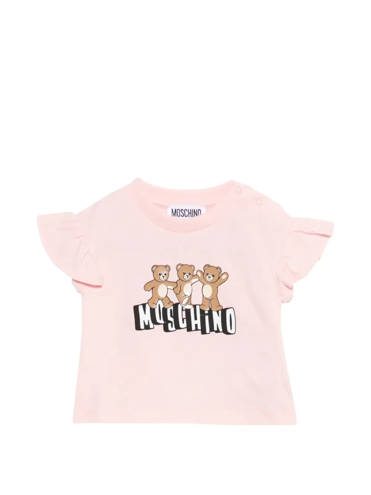 Moschino Kids テディベア柄フリル袖 Tシャツ - 画像1