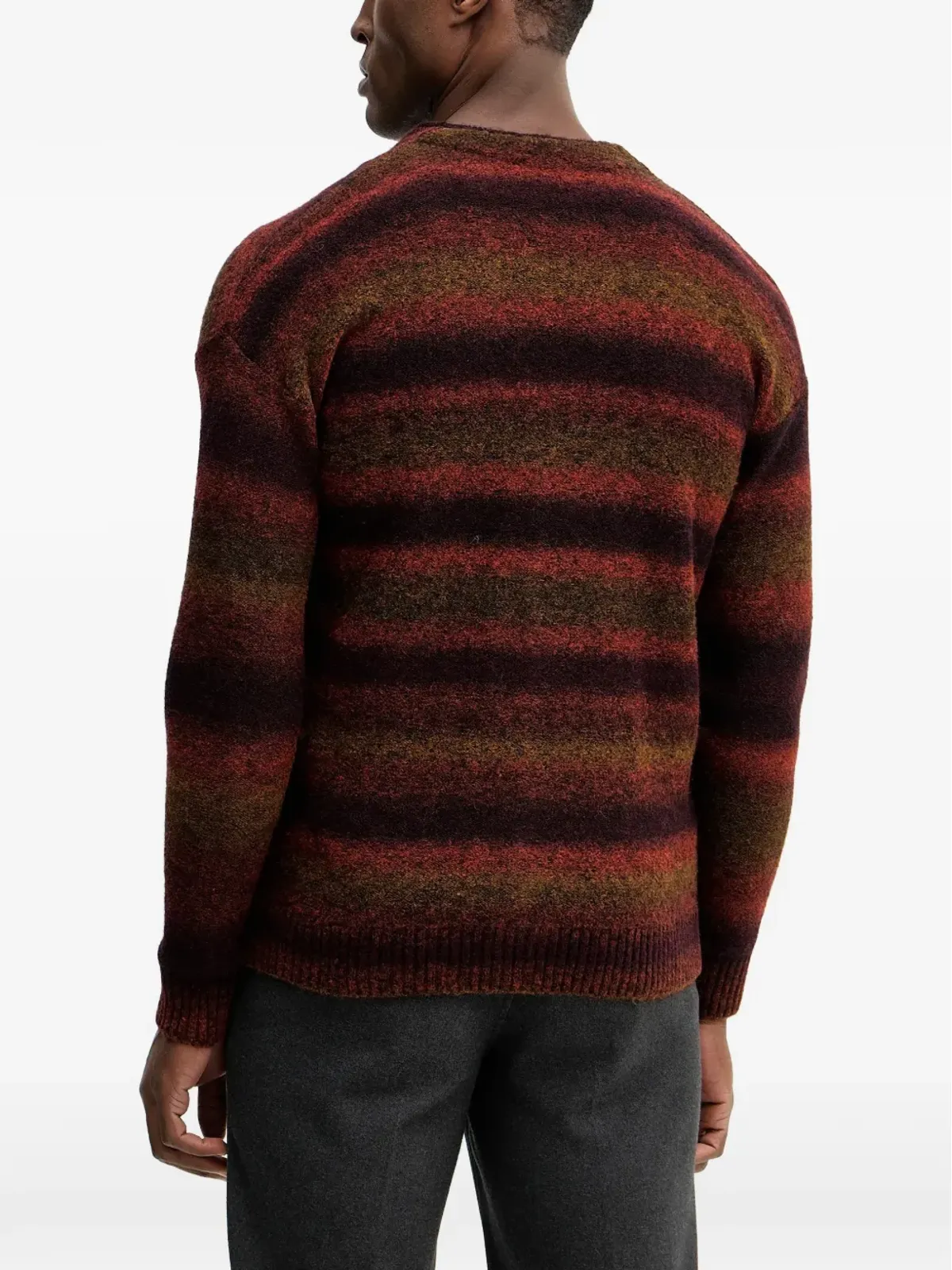 Benetton ストライプ柄 ボタン付きカーディガン（レッド） - 画像3