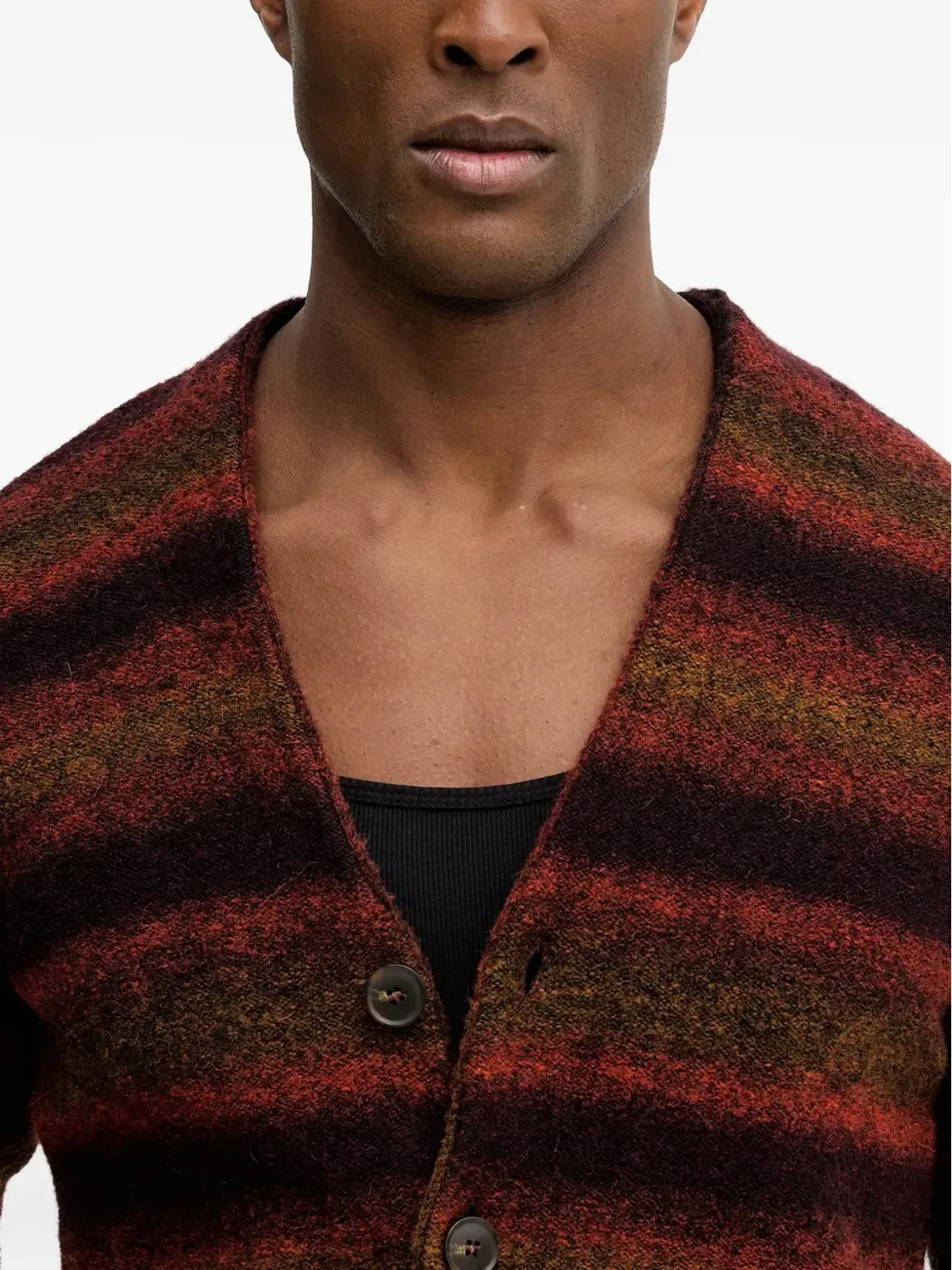 Benetton ストライプ柄 ボタン付きカーディガン（レッド） - 画像4