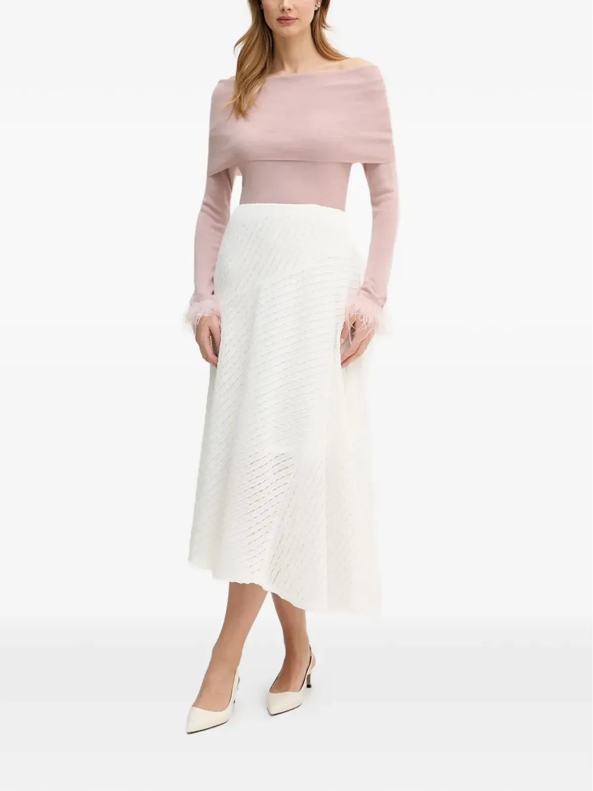Pedro Del Hierro オフショルダー・フェザーカフスセーター - 画像2