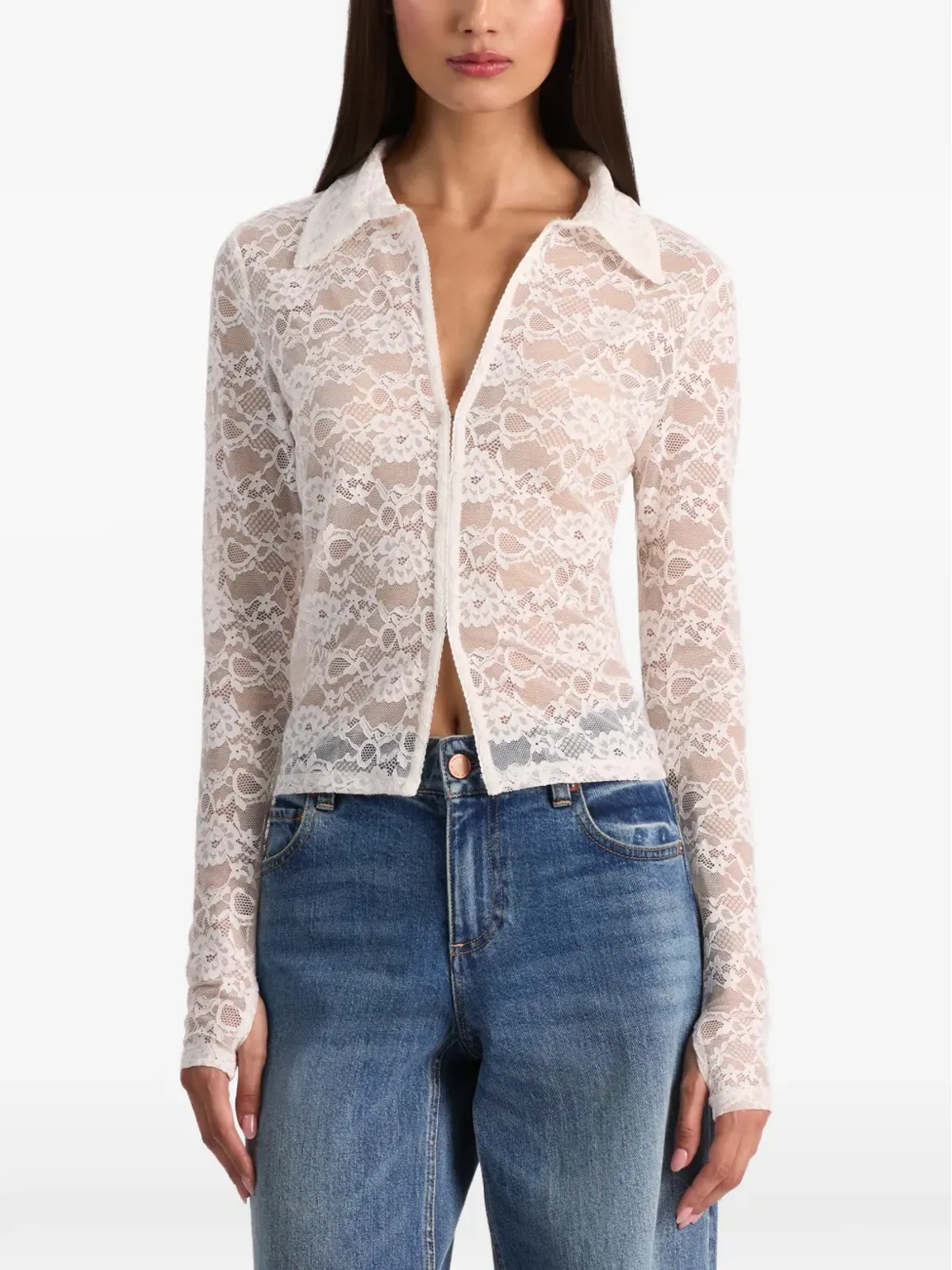 alice + olivia Kara lace button shirt - 画像5