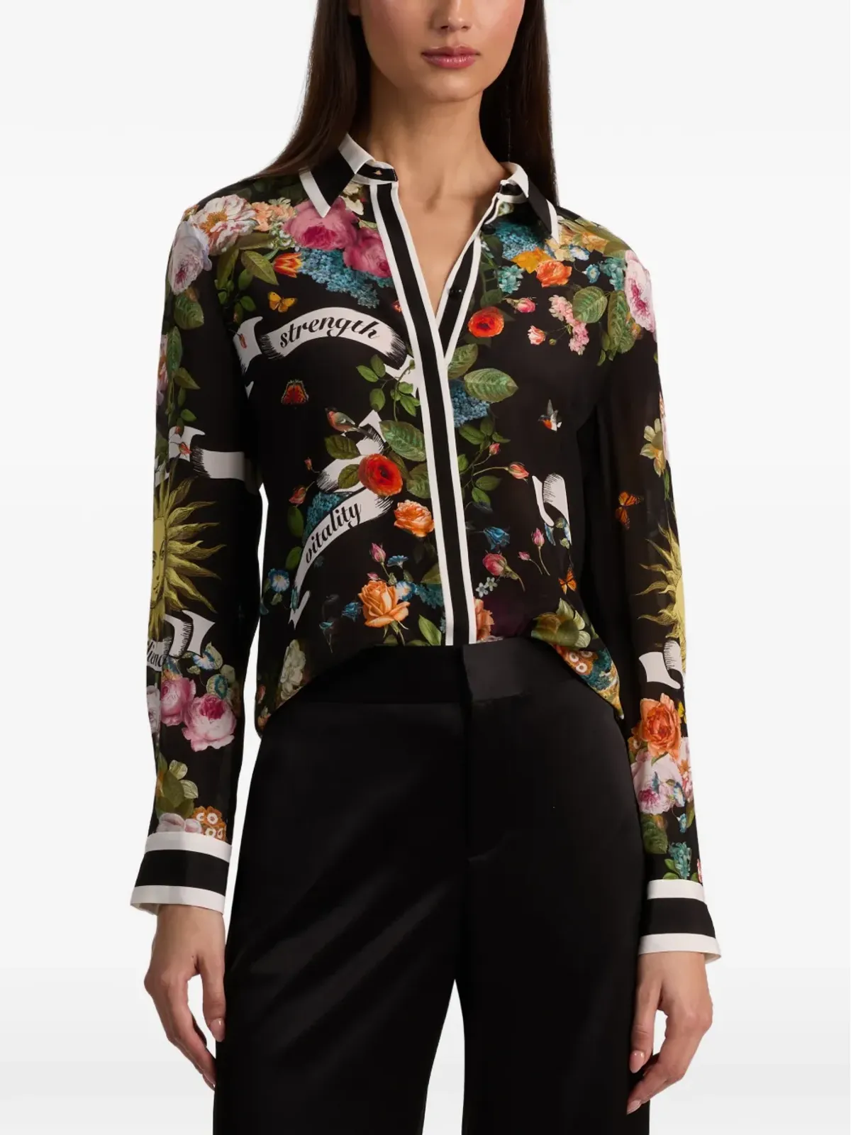 alice + olivia 花柄襟付きシルクシャツ - 画像5