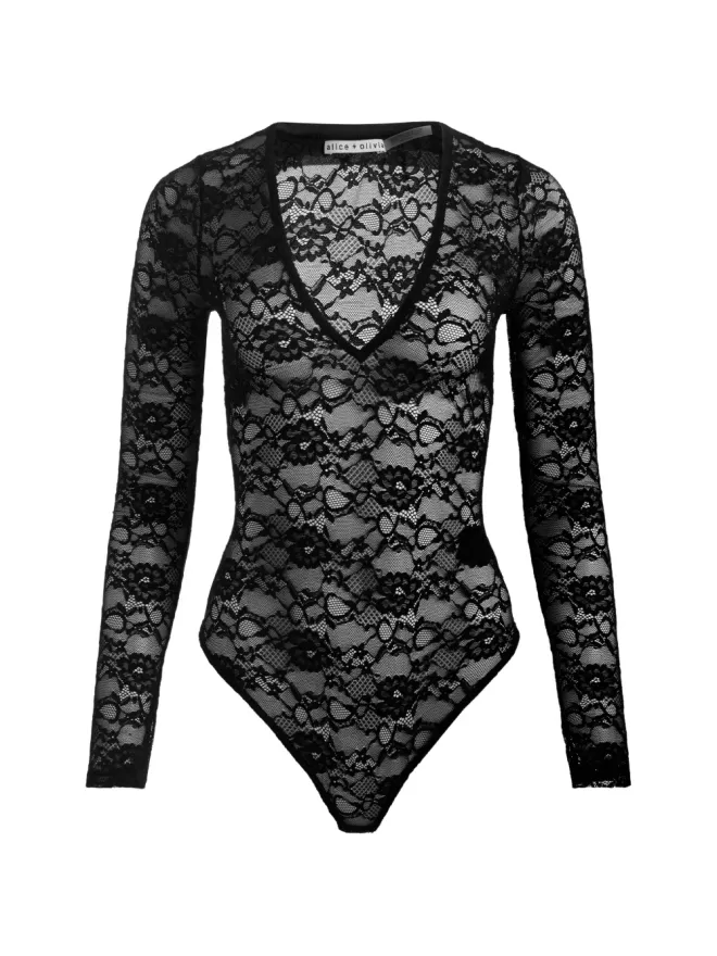 Alice + Olivia alice + olivia Teagan Vネック レース ボディスーツの商品画像