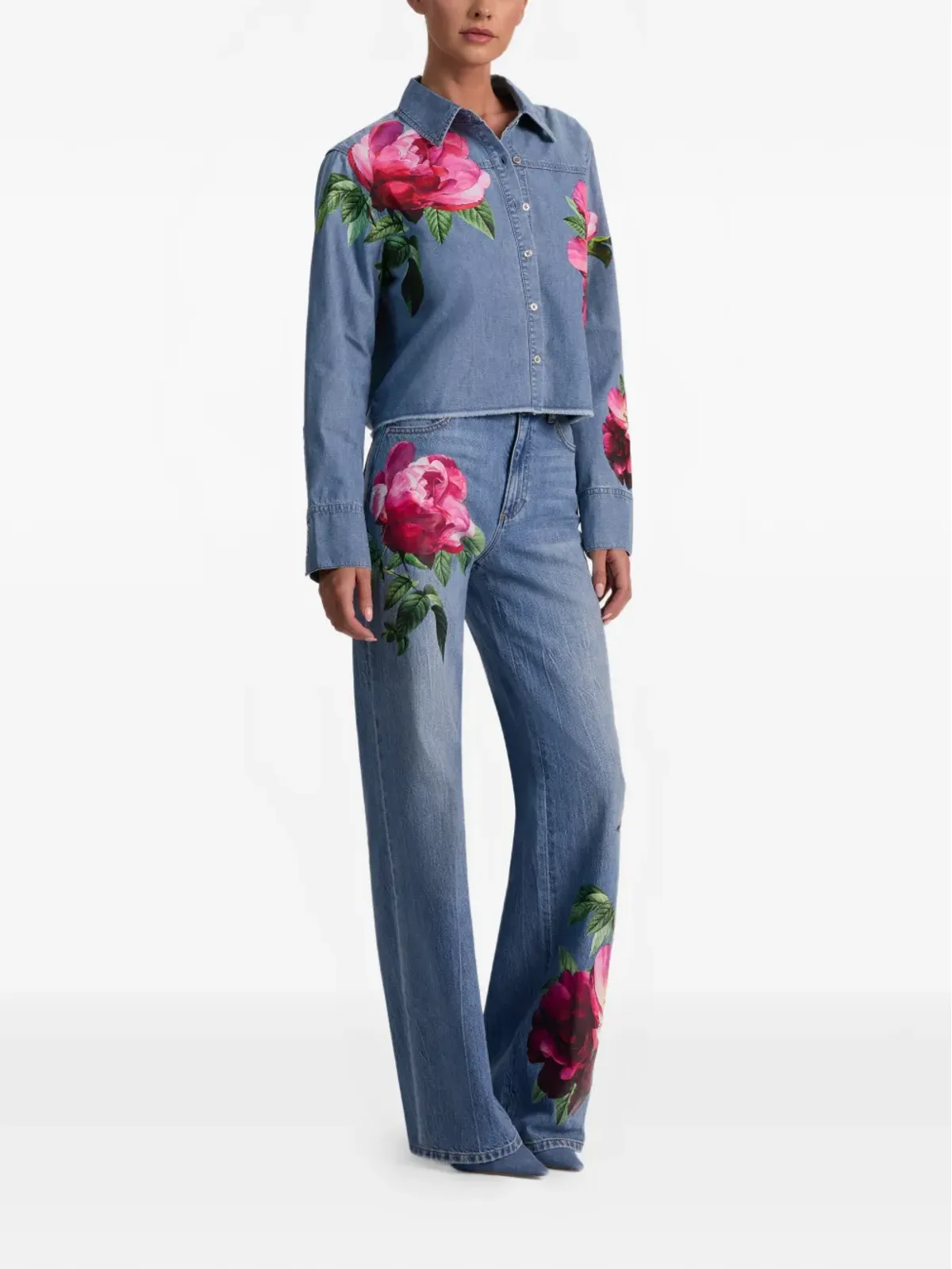 alice + olivia 花柄クロップドデニムシャツ - 画像2