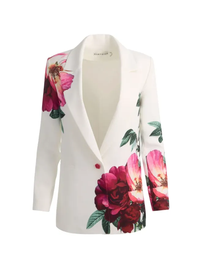 Alice + Olivia alice + olivia Denny Boyfriend ノッチカラー花柄ブレザー（ホワイト）の商品画像