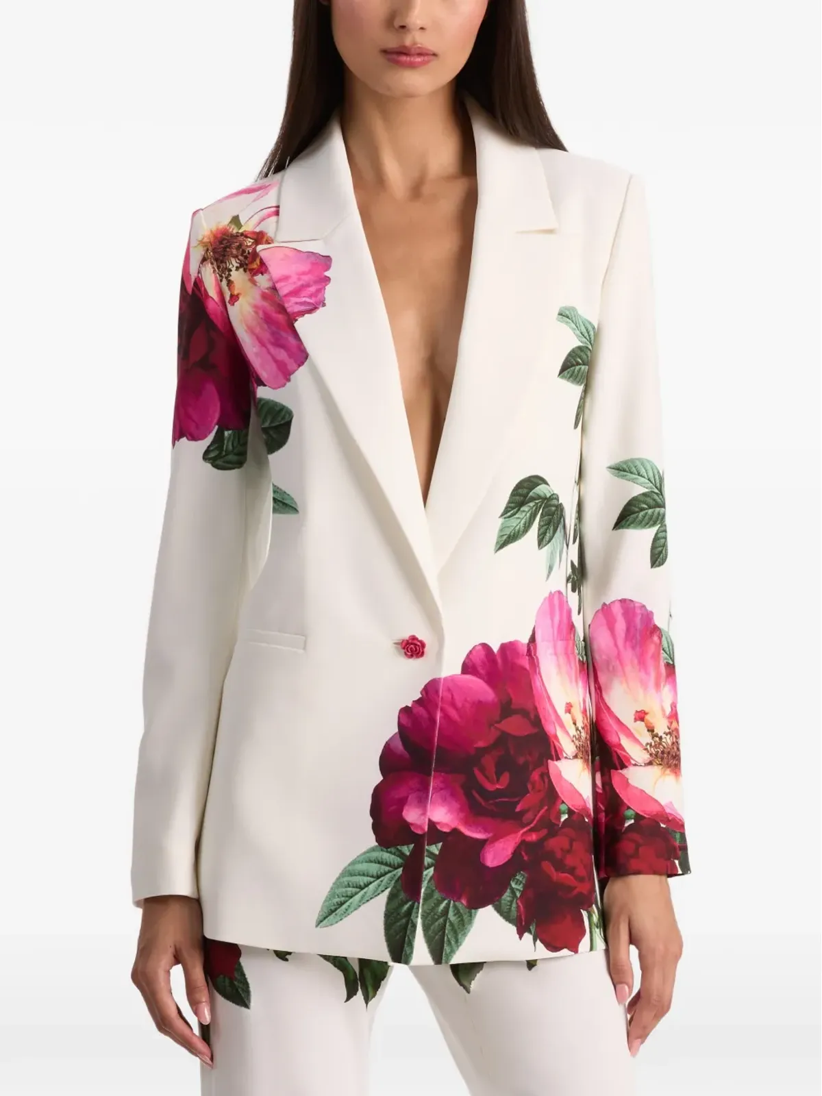 alice + olivia Denny Boyfriend ノッチカラー花柄ブレザー（ホワイト） - 画像5